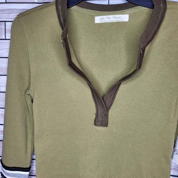 New We the Free People XS Shirt Mikah Layering‎ Cuff Thermal Top Army Combo - Picture 2 of 14